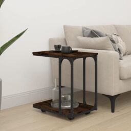 Berkfield Home Side Table with Wheels Smoked Oak 50x35x55.5cm Engineered Wood in Brown - Size: 50x35x55.5 cm - thumbnail 1