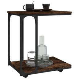 Berkfield Home Side Table with Wheels Smoked Oak 50x35x55.5cm Engineered Wood in Brown - Size: 50x35x55.5 cm - thumbnail 4