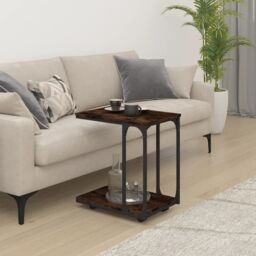 Berkfield Home Side Table with Wheels Smoked Oak 50x35x55.5cm Engineered Wood in Brown - Size: 50x35x55.5 cm - thumbnail 3