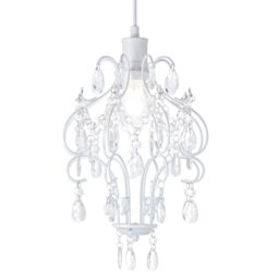 Happy Homewares Traditional Shabby Chic Chandelier Style Pendant Shade with Acrylic Droplets in White - thumbnail 2