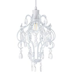 Happy Homewares Traditional Shabby Chic Chandelier Style Pendant Shade with Acrylic Droplets in White