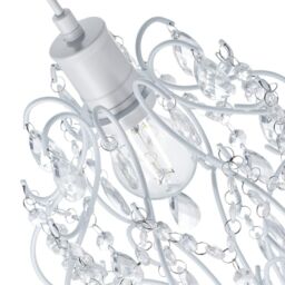 Happy Homewares Traditional Shabby Chic Chandelier Style Pendant Shade with Acrylic Droplets in White - thumbnail 5