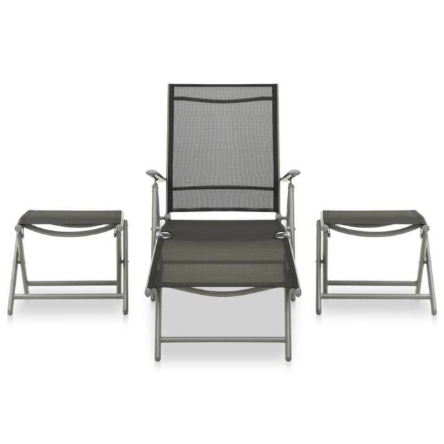 Berkfield Home 3 Piece Garden Lounge Set Textilene & Aluminium Silver in Black - image 1
