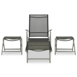 Berkfield Home 3 Piece Garden Lounge Set Textilene & Aluminium Silver in Black - thumbnail 1