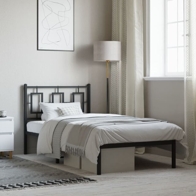 Berkfield Home Metal Bed Frame without Mattress with Headboard Black 90x190cm - Size: 90x190 cm - image 1