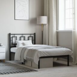 Berkfield Home Metal Bed Frame without Mattress with Headboard Black 90x190cm - Size: 90x190 cm - thumbnail 1