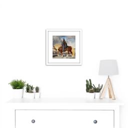 Artery8 Slott Moller Niels Ebbesen Horse Danish Painting 8X8 Inch Square Wooden Framed Wall Art Print Picture with Mount in White - thumbnail 2