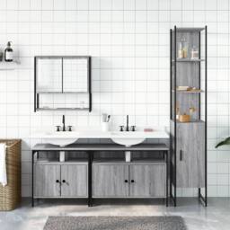 Berkfield Home 4 Piece Bathroom Furniture Set Grey Sonoma Engineered Wood - thumbnail 3