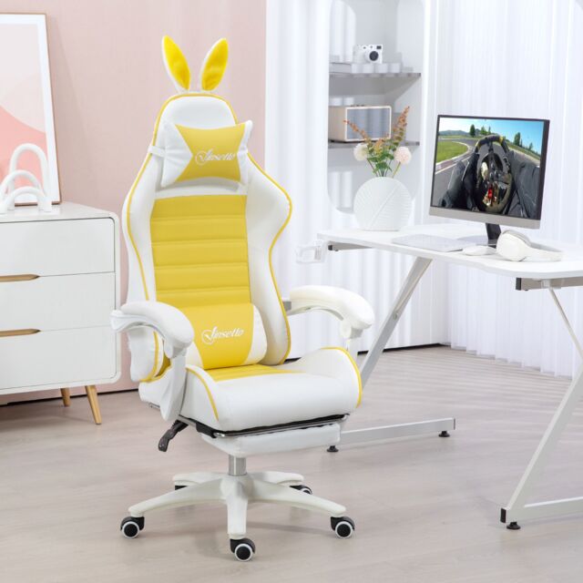 VINSETTO Racing Style Gaming Chair with Footrest Removable Rabbit Ears in Yellow
