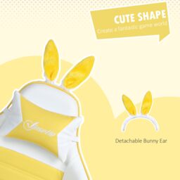 VINSETTO Racing Style Gaming Chair with Footrest Removable Rabbit Ears in Yellow - thumbnail 4