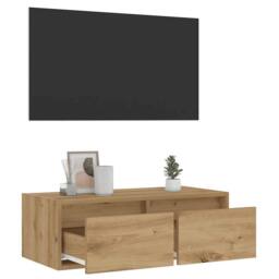 Berkfield Home TV Cabinet with LED Lights Artisan Oak 75x35.5x25 cm in Brown - thumbnail 5
