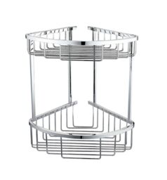 Nes Home Chrome Corner Shower Caddy Double Shelf Basket Rack in Silver