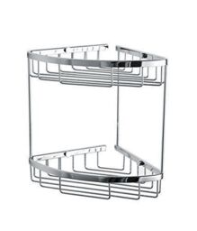 Nes Home Chrome Corner Shower Caddy Double Shelf Basket Rack in Silver - thumbnail 2