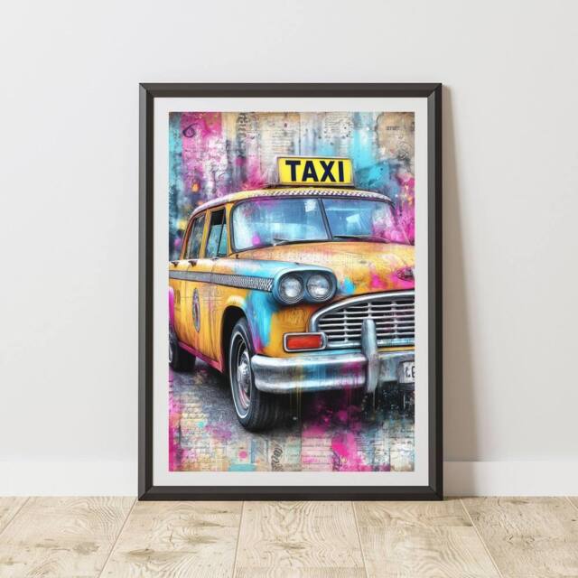 60 SECOND MAKEOVER Taxi Graffiti Print Urban Street Art Poster Junk Journal - Size: A3 - image 1