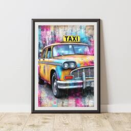 60 SECOND MAKEOVER Taxi Graffiti Print Urban Street Art Poster Junk Journal - Size: A3 - thumbnail 1