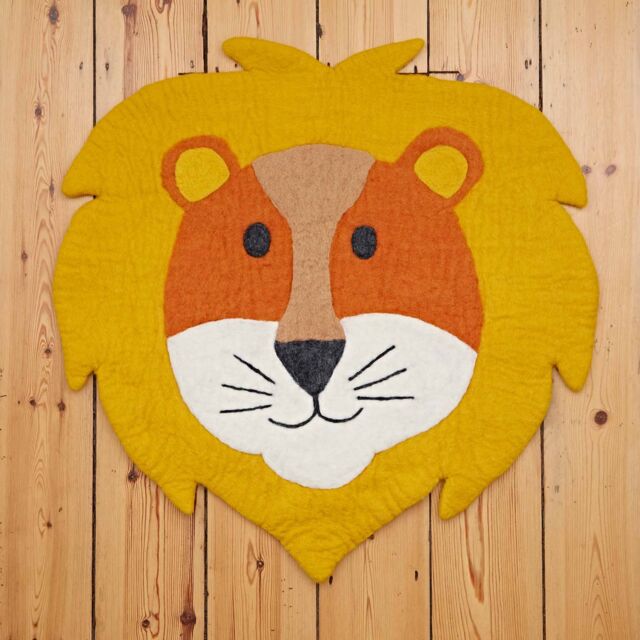 Paper High Felt Handmade Kids Lion Rug in Yellow - Size: 70 cm diameter - image 1