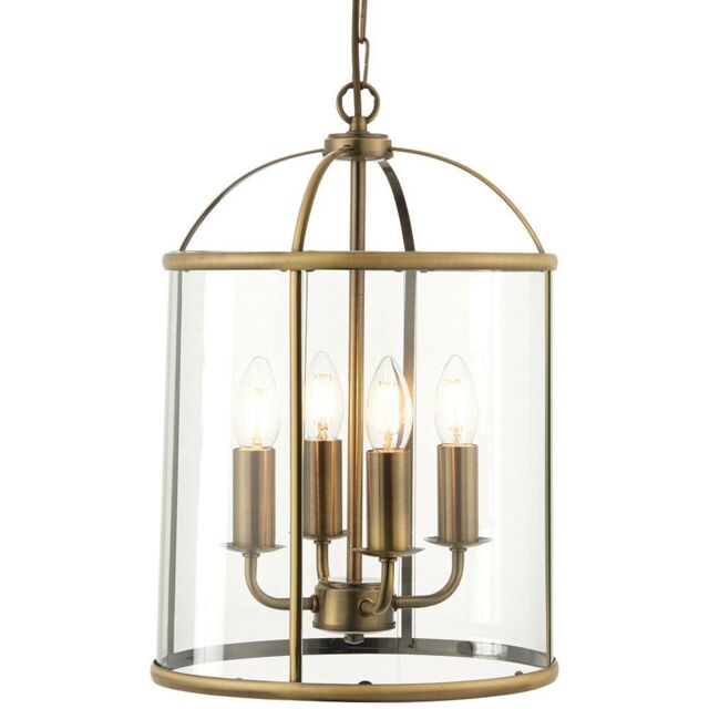 Loops 4 Light Hanging Ceiling Pendant Brass & Glass Lantern Shade Lamp Bulb Holder in Clear - image 1