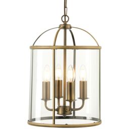 Loops 4 Light Hanging Ceiling Pendant Brass & Glass Lantern Shade Lamp Bulb Holder in Clear