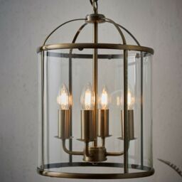 Loops 4 Light Hanging Ceiling Pendant Brass & Glass Lantern Shade Lamp Bulb Holder in Clear - thumbnail 4