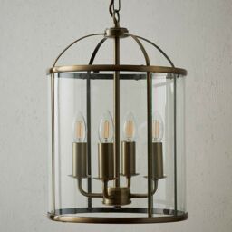 Loops 4 Light Hanging Ceiling Pendant Brass & Glass Lantern Shade Lamp Bulb Holder in Clear - thumbnail 5