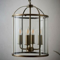 Loops 4 Light Hanging Ceiling Pendant Brass & Glass Lantern Shade Lamp Bulb Holder in Clear - thumbnail 3