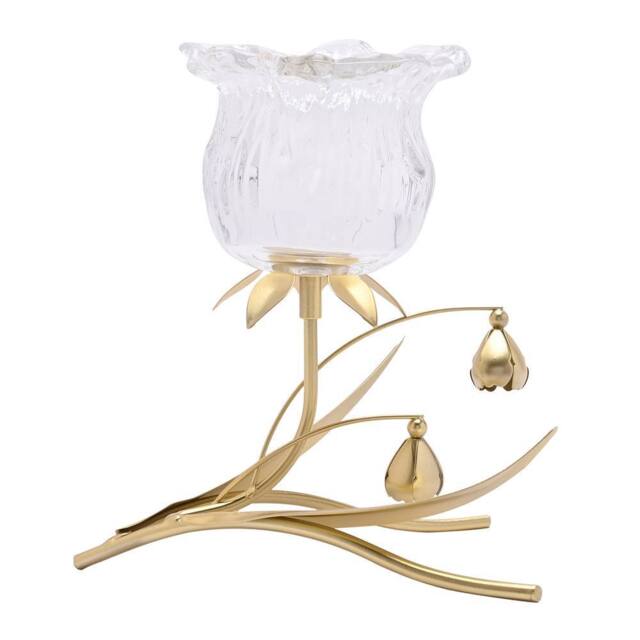 Hestia Single Stem Clear Glass Flower Candle Holder With Gold Stem - image 1