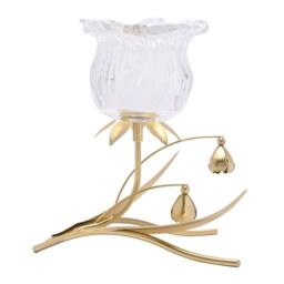 Hestia Single Stem Clear Glass Flower Candle Holder With Gold Stem - thumbnail 1