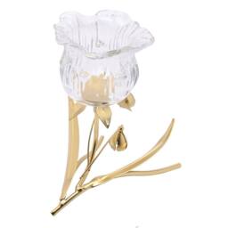 Hestia Single Stem Clear Glass Flower Candle Holder With Gold Stem - thumbnail 2