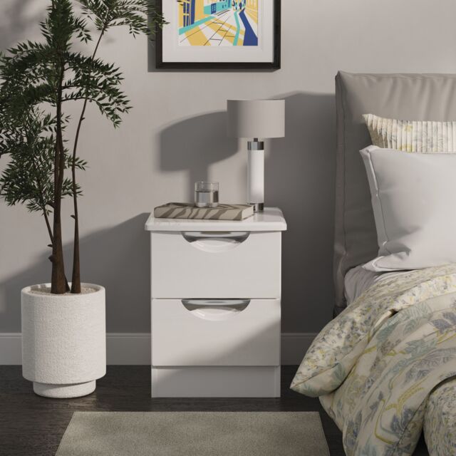 Ready Assembled 2 U Holborn 2 Drawer Bedside Cabinet (Ready Assembled) in White - Size: Small - image 1
