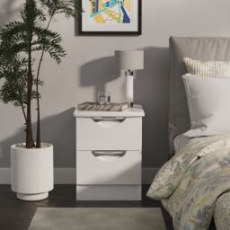 Ready Assembled 2 U Holborn 2 Drawer Bedside Cabinet (Ready Assembled) in White - Size: Small - thumbnail 1