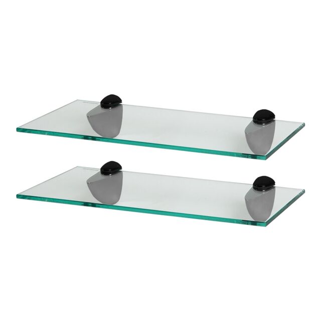 Harbour Housewares 2x Floating Glass Shelves - 40cm - Bathroom Shower Storage Display in Black - image 1