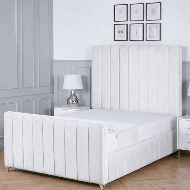 Living Comfort Bedz Zenith Plush Velvet Upholstered Bed Slatted Base with 48Inch Headboard in White - Size: Small Double - image 1