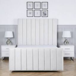 Living Comfort Bedz Zenith Plush Velvet Upholstered Bed Slatted Base with 48Inch Headboard in White - Size: Small Double - thumbnail 2