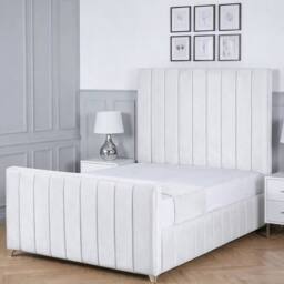 Living Comfort Bedz Zenith Plush Velvet Upholstered Bed Slatted Base with 48Inch Headboard in White - Size: Small Double - thumbnail 1