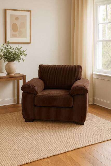 LUXURY LIFE Amalfi Jumbo Cord Fabric 1 Seater Sofa in Chocolate - image 1