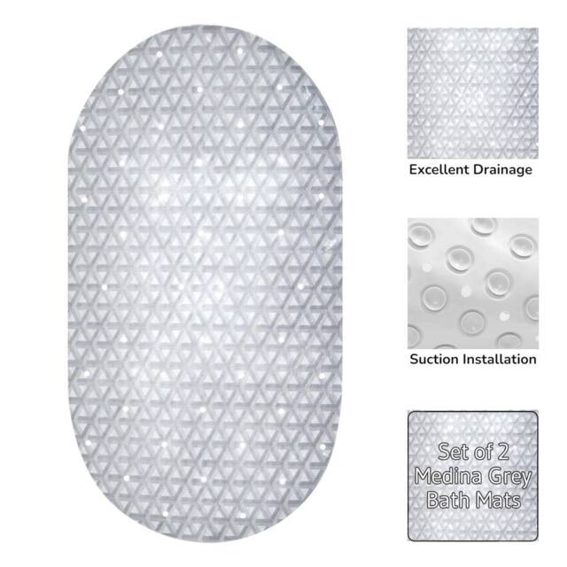 Showerdrape Medina Anti Slip PVC Bath Mat 69cm x 36cm - 2 Set in Grey - Size: 69 cm x 36 cm - image 1