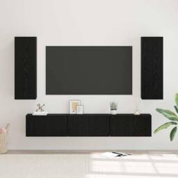 Berkfield Home TV Cabinet with Shelf 5 pcs Black oak Medium 30.5 x 30 x 90 cm - thumbnail 2
