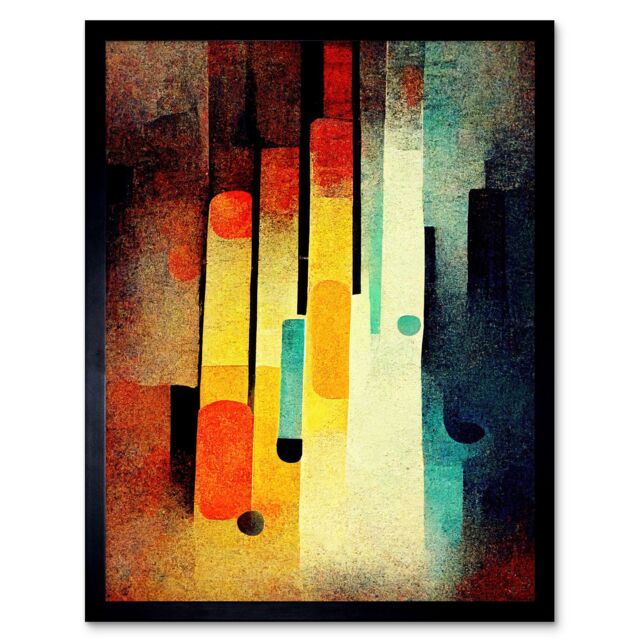 "Artery8 Wall Art Print Acid Jazz Retro Colourful Boho Abstract Art Framed in Black - Size: W12"" x H16""" - image 1