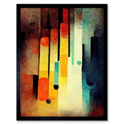 "Artery8 Wall Art Print Acid Jazz Retro Colourful Boho Abstract Art Framed in Black - Size: W12"" x H16""" - thumbnail 1