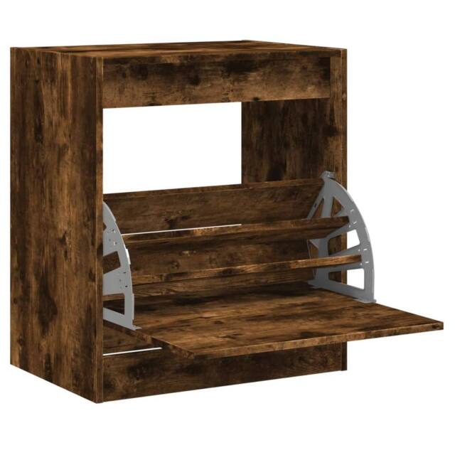 Berkfield Home Shoe Cabinet Smoked Oak 60x42x69 cm Engineered Wood in Brown - Size: 60 x 42 x 69 cm - image 1
