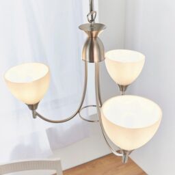 Netlighting Alton 3 Light Multi Arm Ceiling Pendant Satin Chrome Matt Opal Glass E14 in Grey - thumbnail 1