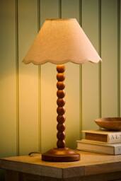 ValueLights Bobbin Colour Trim Linen Shade Walnut Bobble Table Lamp with Bulb in Cream - thumbnail 3