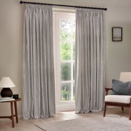 Yard Hebden Striped 100% Cotton Lined Pencil Pleat Curtain Pair in Grey - Size: 229 cm width x 137 cm drop - thumbnail 2