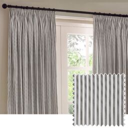 Yard Hebden Striped 100% Cotton Lined Pencil Pleat Curtain Pair in Grey - Size: 229 cm width x 137 cm drop
