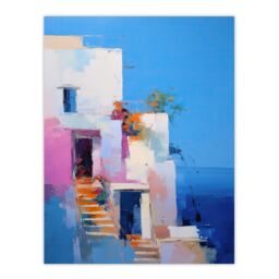 "Wee Blue Coo Wall Art Print Italian Daydream Abstract Oil Painting Blue Pink Orange Summer Holiday Destination Poster - Size: W24"" x H32""" - thumbnail 1