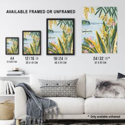 "Artery8 Summer Marina Coastal Wildflowers Pastel Colour Framed Art Print in Green - Size: W12"" x H16""" - thumbnail 3
