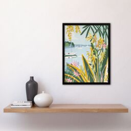 "Artery8 Summer Marina Coastal Wildflowers Pastel Colour Framed Art Print in Green - Size: W12"" x H16""" - thumbnail 4