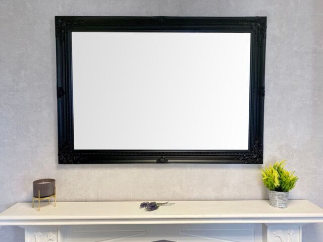Downton Interiors Antique Style Extra Large Black Wood Frame Wall Mirror 106cm x 75cm - Size: XL - image 1