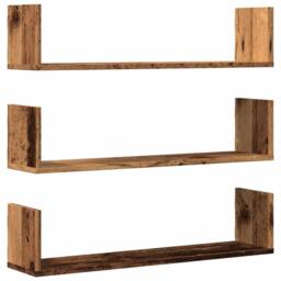 Berkfield Home Durable Wall Shelves 3 pcs Old Wood 80x18x18 cm Engineered Wood in Brown - Size: 80 x 18 x 18 cm - thumbnail 3