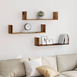 Berkfield Home Durable Wall Shelves 3 pcs Old Wood 80x18x18 cm Engineered Wood in Brown - Size: 80 x 18 x 18 cm - thumbnail 2